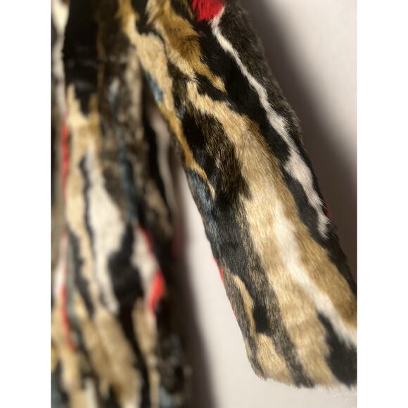 Zara Multicolor Faux Fur Coat XS Long Statement Jacket Plush Textured Outerwear - Picture 4 of 12